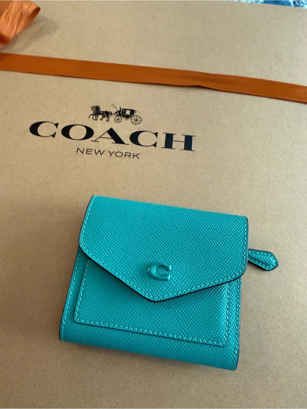 Coach Small Leather Wallet in Teal Blue